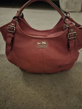 Coach Pink Leather Shoulder Bag with Silver Hardware